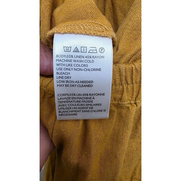 Urban Outfitter Women's M Catherine Linen Muster Yellow Long-Sleeve Jumpsuit - Picture 8 of 9